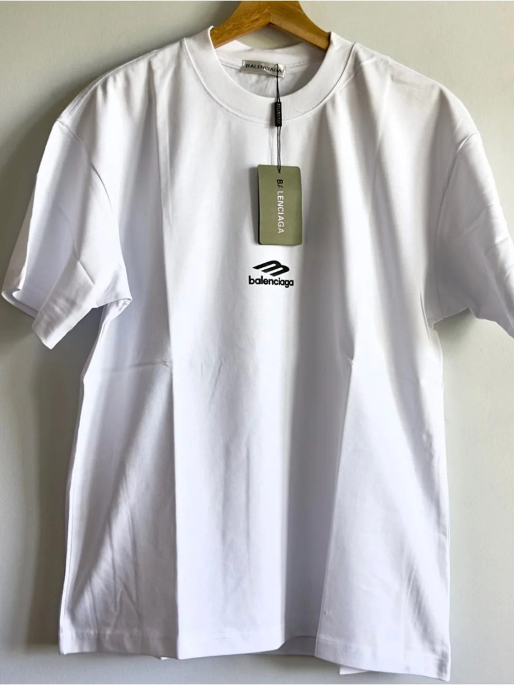 Balenciaga White Short-Sleeve Logo Tee with Black Emblem - Picture 2 of 9